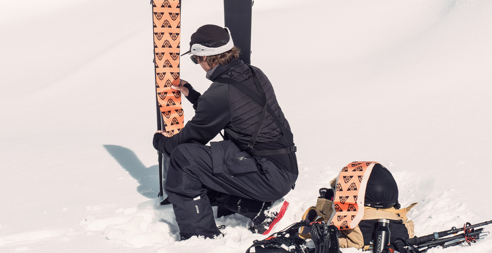 Putting on skins on a splitboard